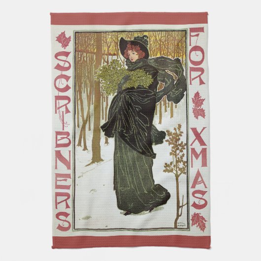 Vintage Kerstmis Hoesje 1895 Theedoek (Verticaal)