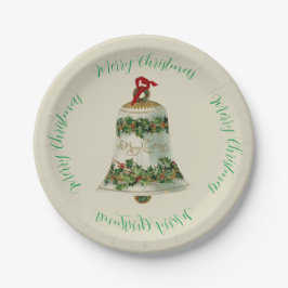 Vintage Kerstmis Holly Bell & Kerstmis groet Papieren Bordje