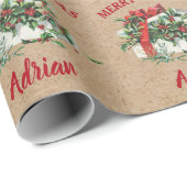 Vintage Kerstmis Holly Berries Douanenaam Kraft Cadeaupapier (Rol Hoek)