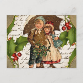 Vintage Kerstmis Holly Berry en kinderen Feestdagenkaart
