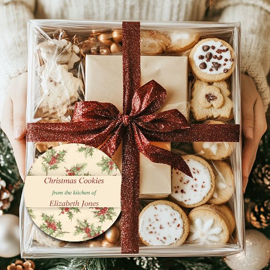 Vintage Kerstmis, Holly bessen, Aangepast Ronde Sticker