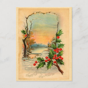 Vintage Kerstmis Holly Briefkaart