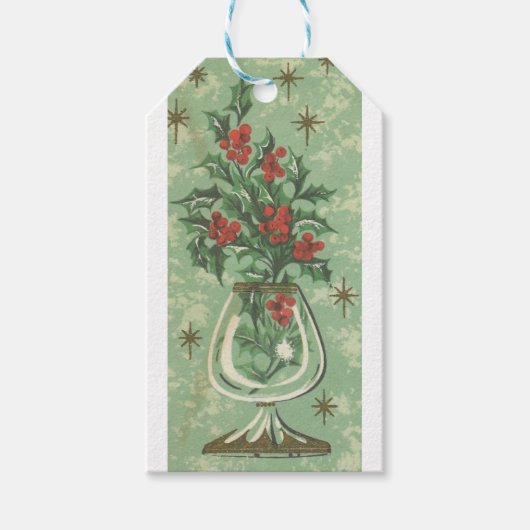Vintage Kerstmis Holly Cadeaulabel (Voorkant)