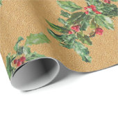 Vintage Kerstmis Holly Cadeaupapier (Rol Hoek)