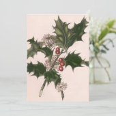 Vintage Kerstmis, Holly en Bessen Uitnodiging (Staand voorkant)
