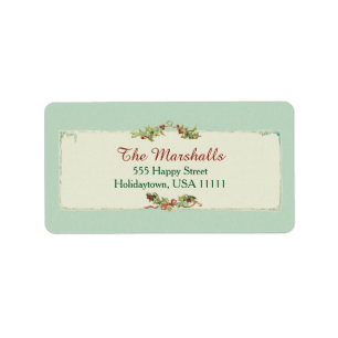 Vintage Kerstmis Holly en Lint Etiket