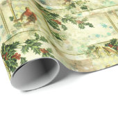 Vintage Kerstmis Holly en Vogels Cadeaupapier (Rol Hoek)