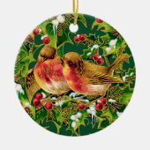 Vintage Kerstmis Holly Faux Gold Keramisch Ornament (Voorkant)