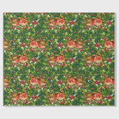 Vintage Kerstmis Holly Faux Gold Pattern Cadeaupapier (Vlak)