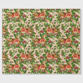 Vintage Kerstmis Holly Faux Gold Pattern Cadeaupapier (Vlak)