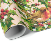 Vintage Kerstmis Holly Faux Gold Pattern Cadeaupapier (Rol Hoek)