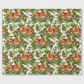 Vintage Kerstmis Holly Faux Gold Pattern Cadeaupapier (Vlak)