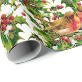 Vintage Kerstmis Holly Faux Gold Pattern Cadeaupapier (Rol Hoek)