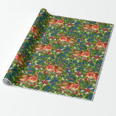 Vintage Kerstmis Holly Faux Gold Pattern Cadeaupapier (Uitgerold)