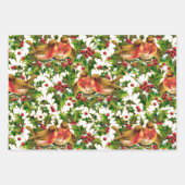 Vintage Kerstmis Holly Faux Gold Pattern Inpakpapier Vel (Voorkant 2)