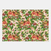 Vintage Kerstmis Holly Faux Gold Pattern Inpakpapier Vel (Voorkant)