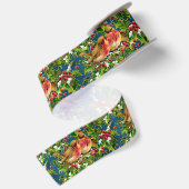 Vintage Kerstmis Holly Faux Gold Pattern Satijnen Lint (Achterkant)