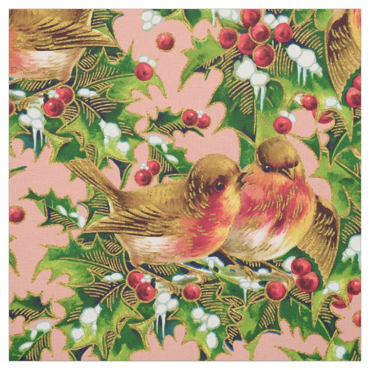 Vintage Kerstmis Holly Faux Gold Pattern Stof (Swatch)