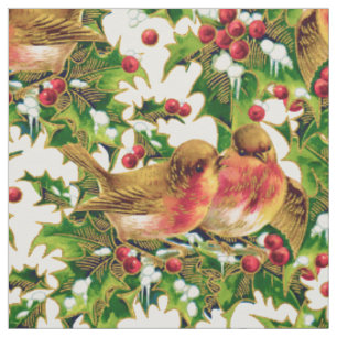 Vintage Kerstmis Holly Faux Gold Pattern Stof