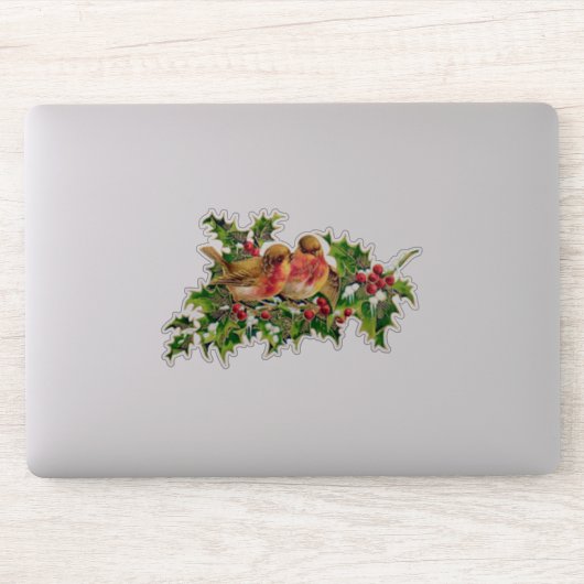 Vintage Kerstmis Holly Faux Gold Sticker (Computer)