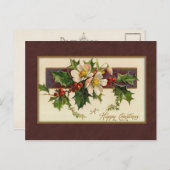 Vintage Kerstmis Holly Feestdagenkaart (Voorkant / Achterkant)