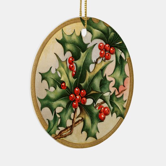 Vintage Kerstmis Holly Keramisch Ornament (Rechts)