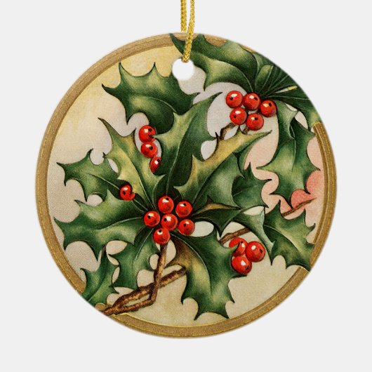 Vintage Kerstmis Holly Keramisch Ornament (Voorkant)