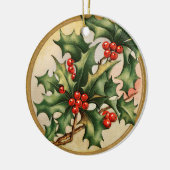 Vintage Kerstmis Holly Keramisch Ornament (Links)