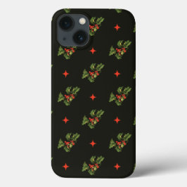 Vintage Kerstmis Holly Leaves en Stars Pattern Case-Mate iPhone Case