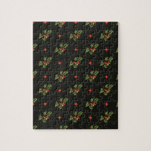 Vintage Kerstmis Holly Leaves en Stars Pattern Legpuzzel (Verticaal)