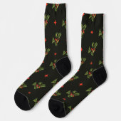 Vintage Kerstmis Holly Leaves en Stars Pattern Sokken (Links)