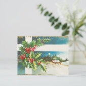 Vintage Kerstmis Holly Mistletoe Holiday Briefkaart (Staand voorkant)