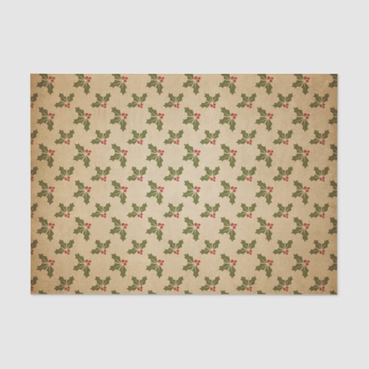 Vintage Kerstmis Holly Pattern Tissuepapier (Voorkant)