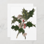 Vintage Kerstmis, Holly Plant Berries Uitnodiging (Voorkant / Achterkant)