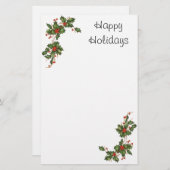 Vintage Kerstmis, Holly Plant met rode bessen Briefpapier (Voorkant / Achterkant)
