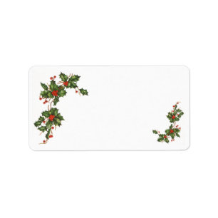 Vintage Kerstmis, Holly Plant met rode bessen Etiket