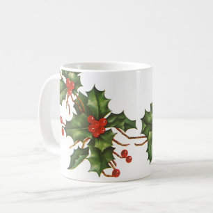 Vintage Kerstmis, Holly Plant met rode bessen Koffiemok