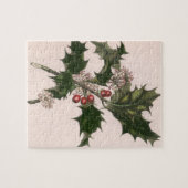 Vintage Kerstmis, Holly Plant met rode bessen Legpuzzel (Horizontaal)