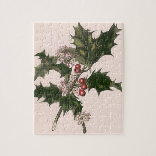 Vintage Kerstmis, Holly Plant met rode bessen Legpuzzel (Verticaal)