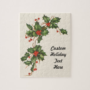 Vintage Kerstmis, Holly Plant met rode bessen Legpuzzel