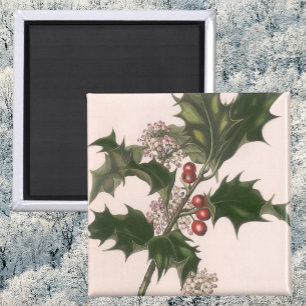 Vintage Kerstmis, Holly Plant met rode bessen Magneet
