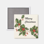 Vintage Kerstmis, Holly Plant met rode bessen Magneet (Voorkant / Achterkant)