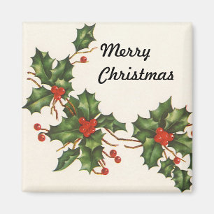 Vintage Kerstmis, Holly Plant met rode bessen Magneet