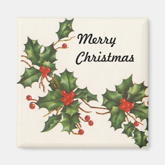 Vintage Kerstmis, Holly Plant met rode bessen Magneet (Voorkant)