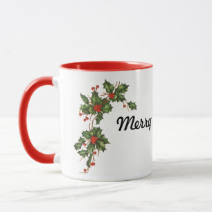 Vintage Kerstmis, Holly Plant met rode bessen Mok