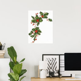 Vintage Kerstmis, Holly Plant met rode bessen Poster