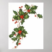 Vintage Kerstmis, Holly Plant met rode bessen Poster (Voorkant)