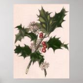 Vintage Kerstmis, Holly Plant met rode bessen Poster (Voorkant)