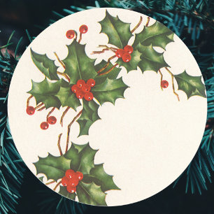 Vintage Kerstmis, Holly Plant met rode bessen Ronde Sticker