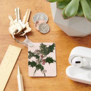 Vintage Kerstmis, Holly Plant met rode bessen Sleutelhanger